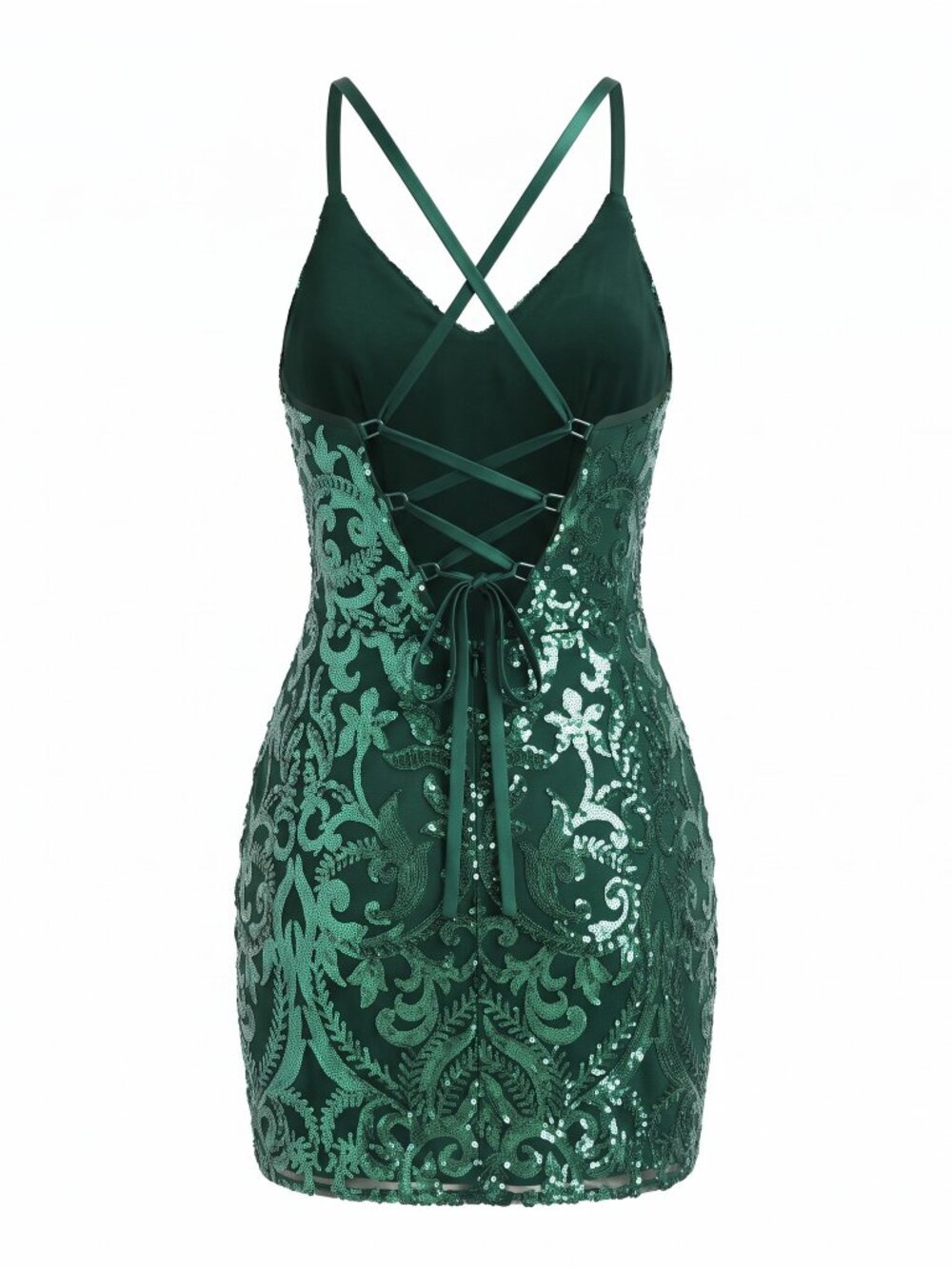 Lulus Divine Energy Emerald Sequin Lace-Up A-line Mini Dress NWT - Picture 11 of 11